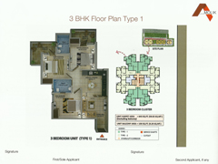 Floor Plan of Amolik Affordable Flats in Faridabad - 3 Bhk Type 1 